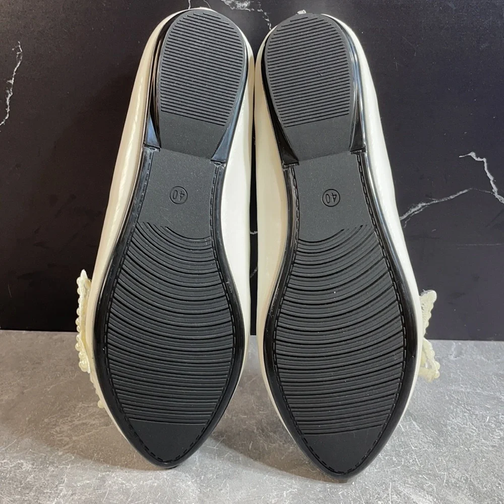 Getmorebeauty Pearl Bows Bridal Flats White Size 9.5m - Picture 8 of 8